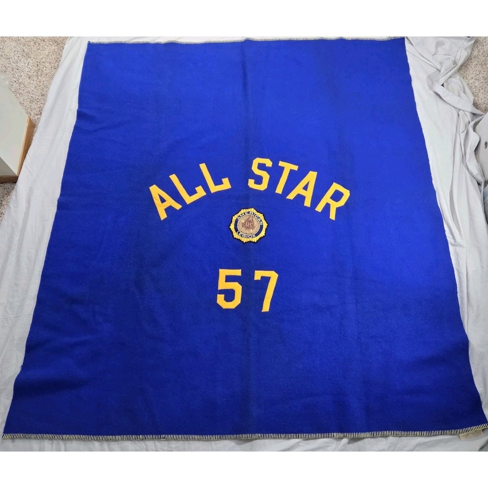 Faribo Vintage 100% Wool Blanket American Legion 1957 Royal Blue 66.5"x59" VGC